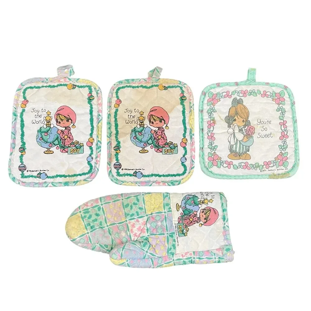 Vintage 90s Precious Moments Lot of Pot Holders and Oven Mitt